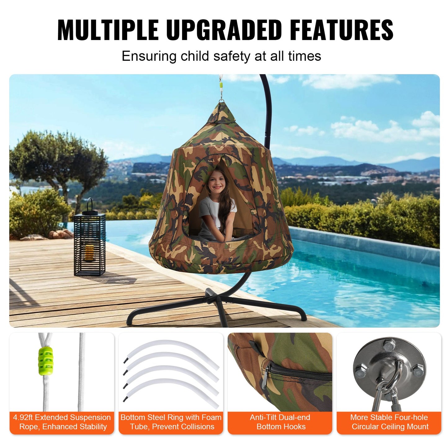 VEVOR Hanging Tree Tent, 330 LBS Capacity Hanging Tent Swing for Indoor and Outdoor Hammock Sensory Swing Chair w/LED