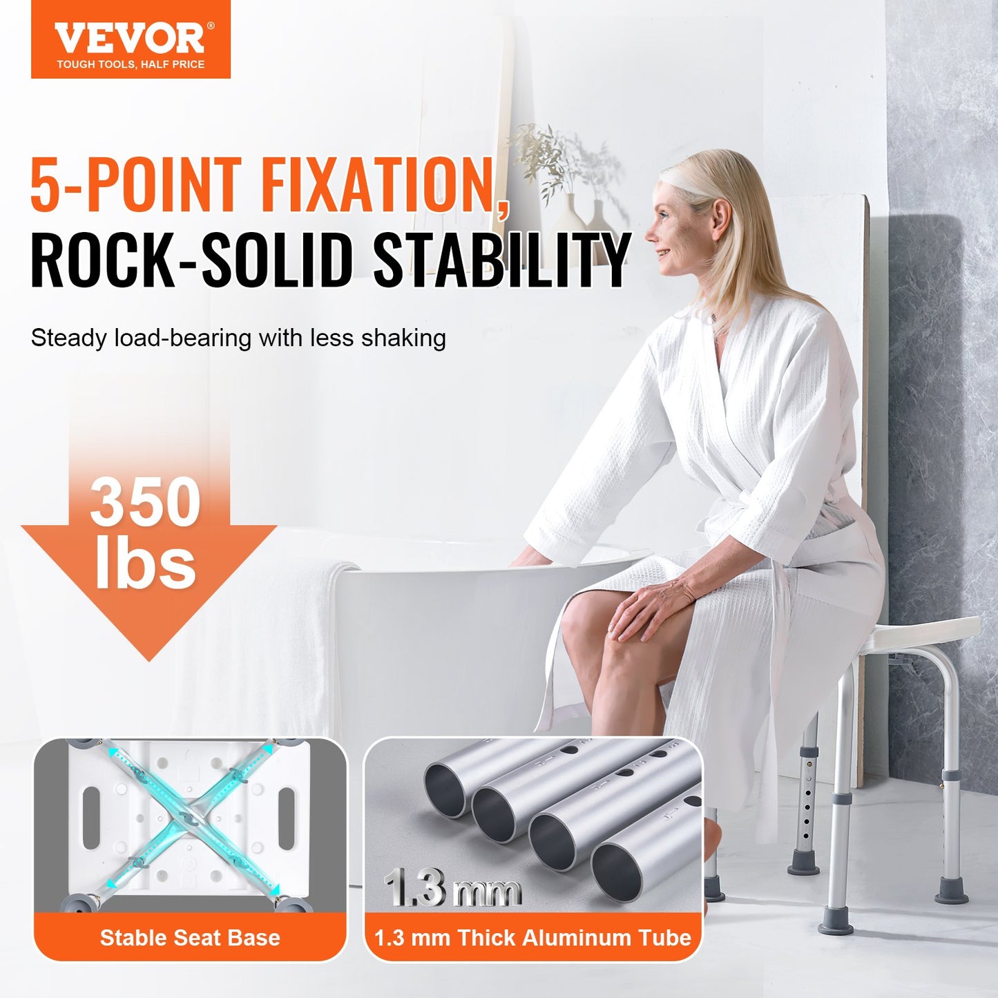 VEVOR Shower Chair, Adjustable Height Shower Stool with Built-in Handles, Shower Seat for Inside Shower or Tub, Non-Slip Bench Bathtub Stool Seat