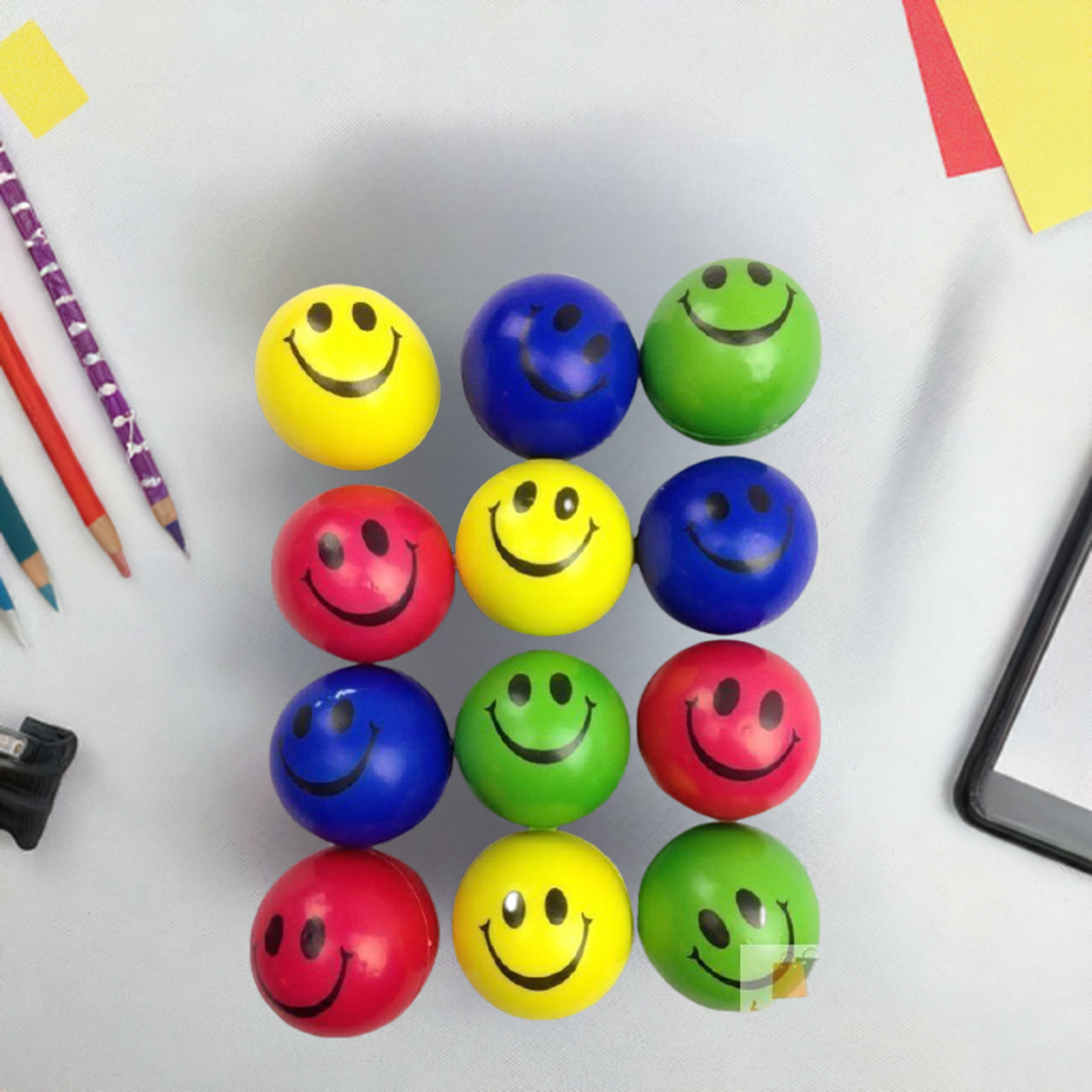 12x STRESS BALLS Hand Relief Squeeze Toy Reliever Antistress Soft Smiley MULTI