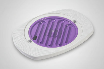 White and purple balance board on a white background
