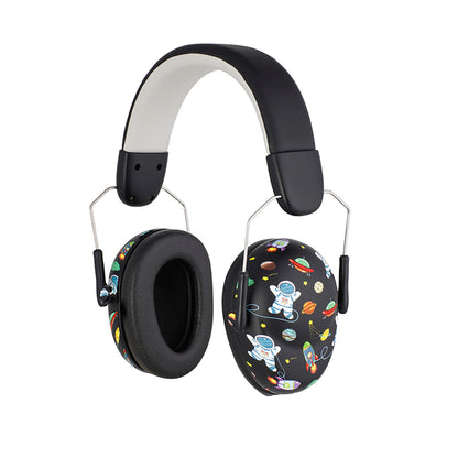 Black children’s hearing protection earmuffs designed for sensory sensitivity and noise reduction.”
