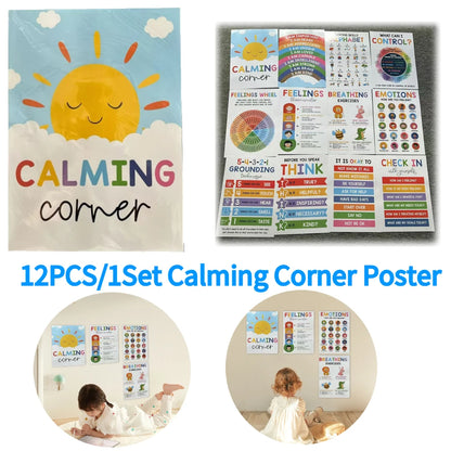 Calming corner poster set with educational illustrations and text, suitable for children's environments.