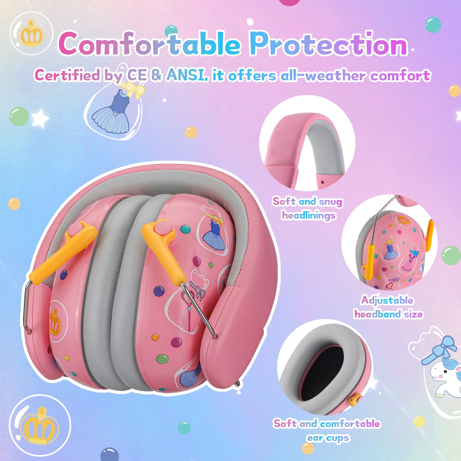 Close-up of kids ear protection earmuffs highlighting comfortable padded ear cups and durable headband.”