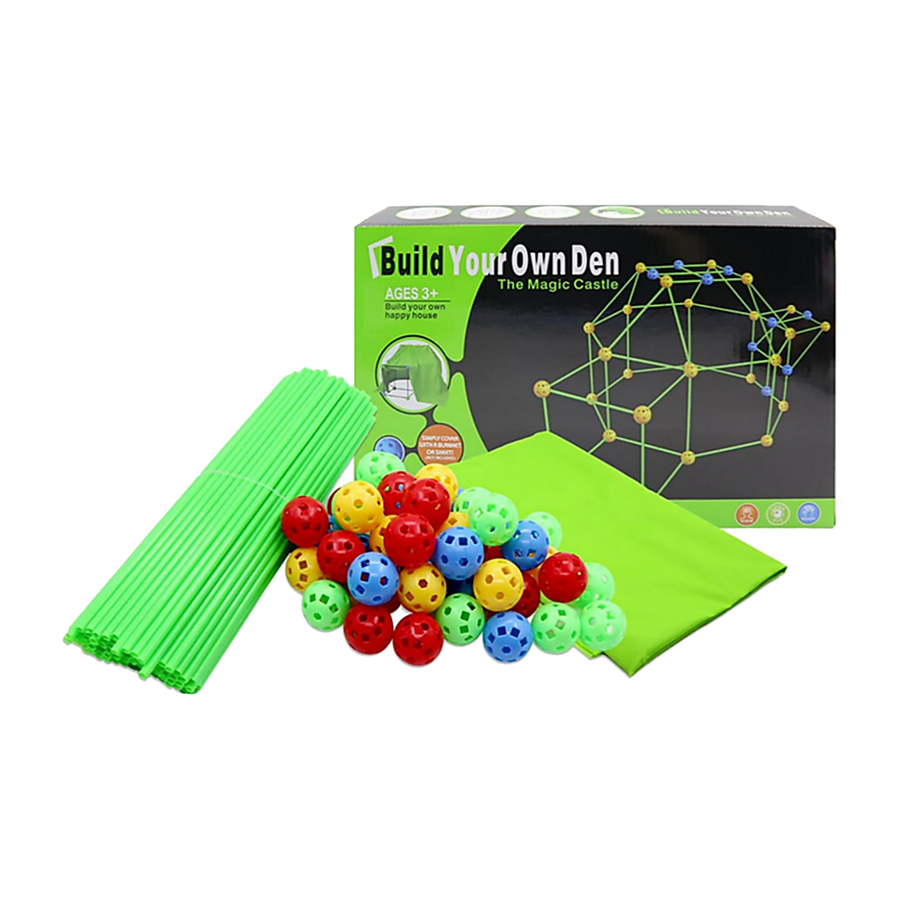 Close-up of plastic pins and multi-holed ball connectors used for STEM learning play