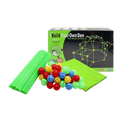 Close-up of plastic pins and multi-holed ball connectors used for STEM learning play