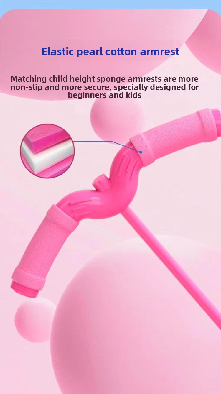 Close-up of the soft padded handle grip on the Pink Jumping Bouncing Ball with Handle, designed for comfortable and secure play.
