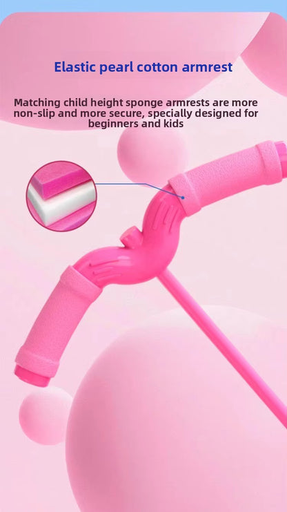 Close-up of the soft padded handle grip on the Pink Jumping Bouncing Ball with Handle, designed for comfortable and secure play.