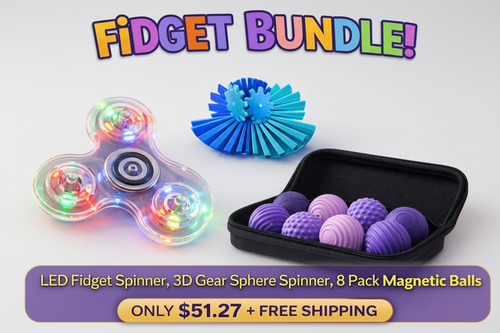 Fidget bundle with LED fidget spinner, 3D gear sphere spinner, and magnetic balls 