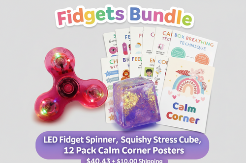 Calm Corner Fidgets Bundle | LED Spinner, Glitter Fidget & Posters