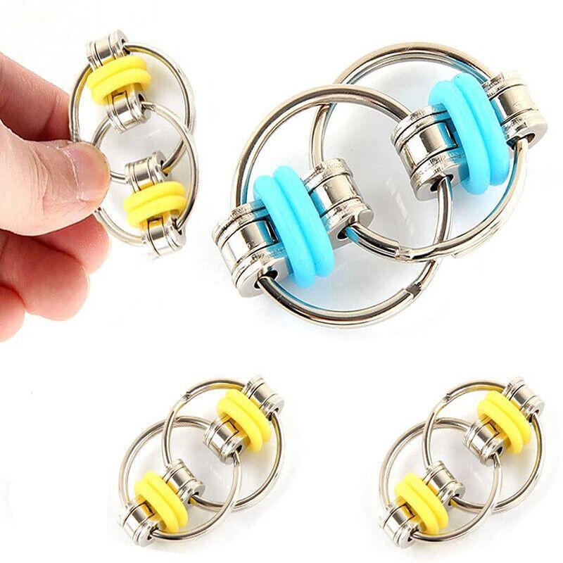 Fidget spinner with yellow and blue components on a white background