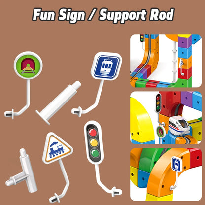 Set of toy traffic light signs and support rods on a brown background