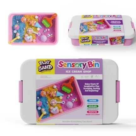 Reusable ice cream themed sensory play bin for fine motor and tactile sensory activities