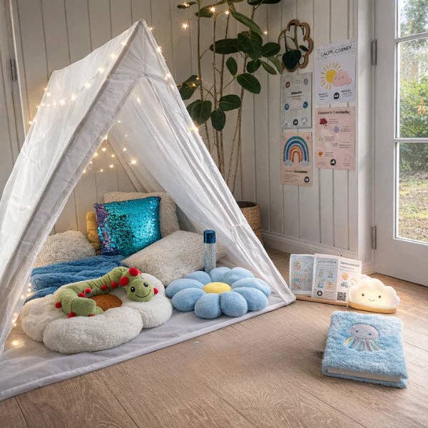Jellystone Designs Calm Corner Sensory Kit set up as a cosy sensory-friendly space for children