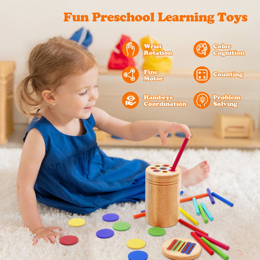 Child playing with educational toys in a classroom setting, highlighting various learning benefits.