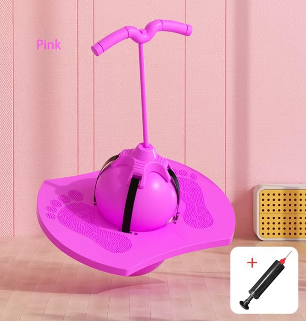 Pink Jumping Bouncing Ball with Handle on a pink background, suitable for balance activities, movement play and gross motor development.