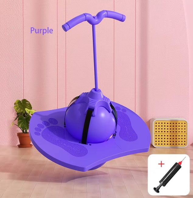 Purple Jumping Bouncing Ball with Handle on a pink background, suitable for balance activities, movement play and gross motor development.