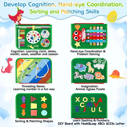 Toddler Busy Board Montessori Toys, Sensory Board Educational Activities for Learning Fine Motor Skills, Gifts for Girls Boys