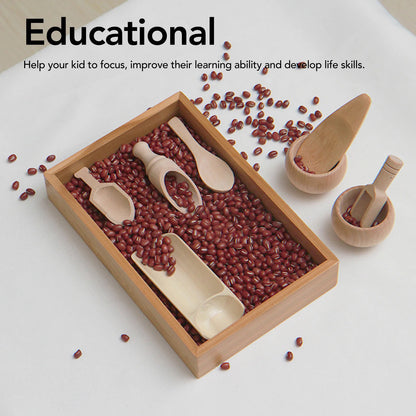 Educational sensory bin with wooden tools 