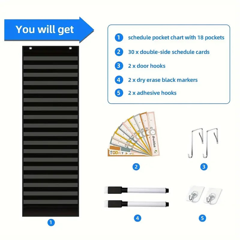 Daily Schedule Pocket Chart – Sensory Visual Routine (15 & 18 Pockets)
