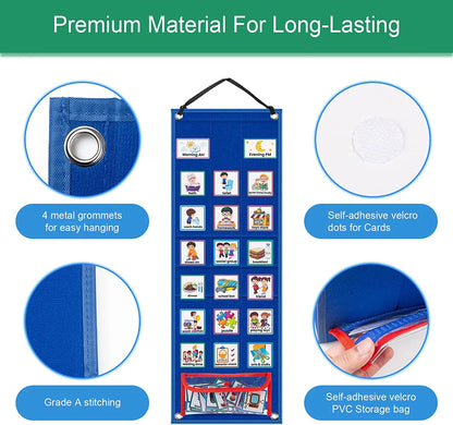 Visual Schedule for Kids Daily Routine Chart with 70 Cards Calendar Pocket