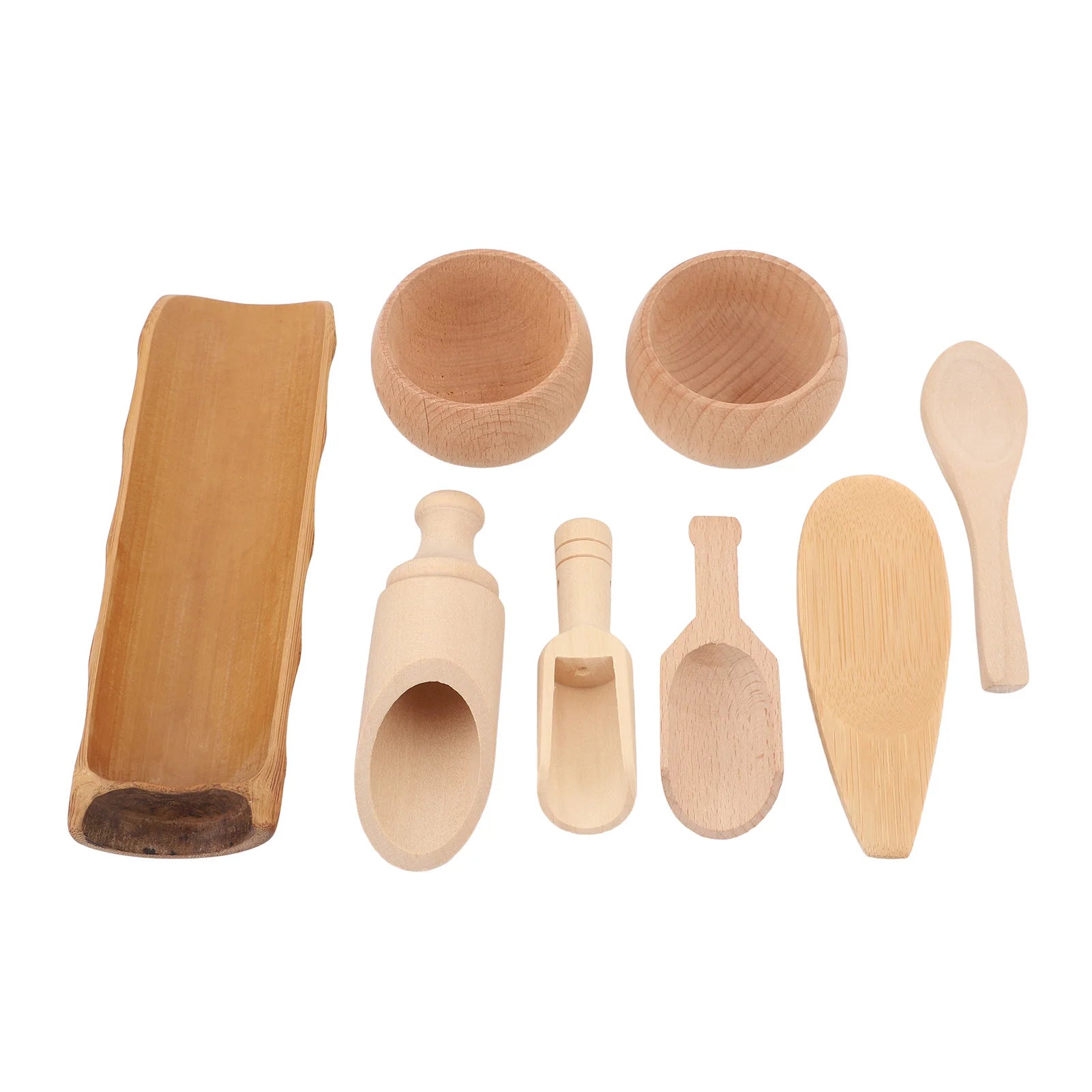 Educational sensory bin with wooden tools 