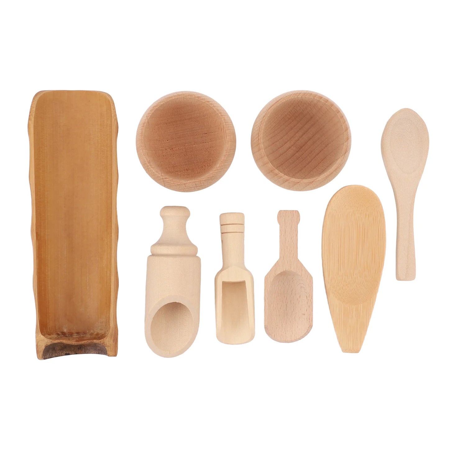 Educational sensory bin with wooden tools 