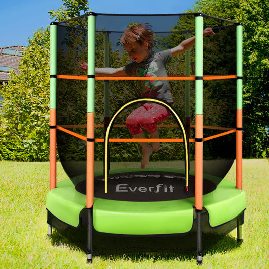 Green- Everfit 4.5FT Trampoline for Kids Trampoline w/ Enclosure Safety Net Rebounder Gift