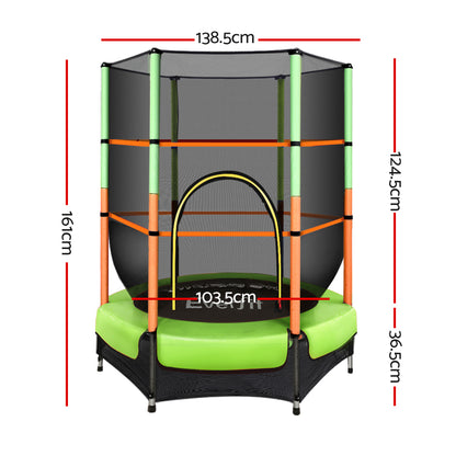 Green- Everfit 4.5FT Trampoline for Kids Trampoline w/ Enclosure Safety Net Rebounder Gift