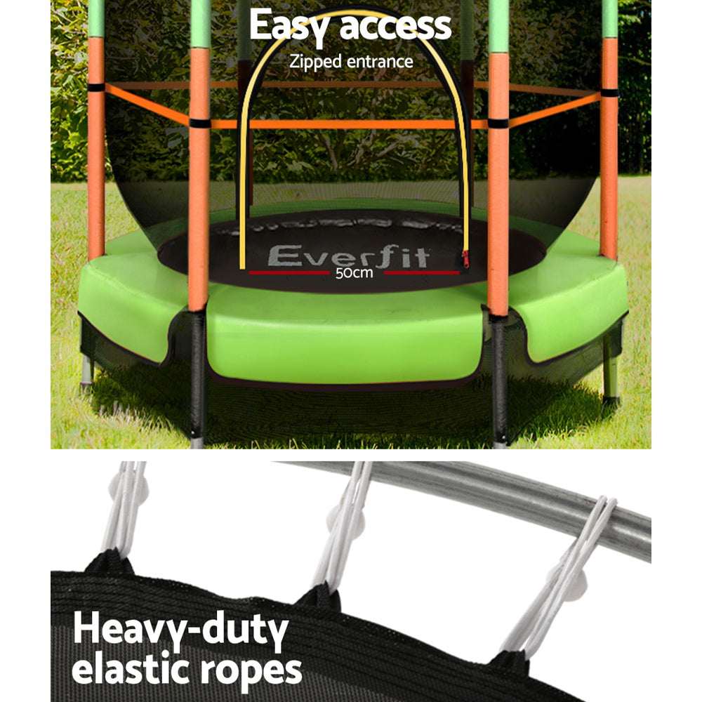 Green- Everfit 4.5FT Trampoline for Kids Trampoline w/ Enclosure Safety Net Rebounder Gift