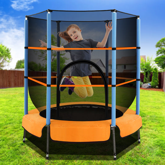 Orange- Everfit 4.5FT Trampoline for Kids Trampoline w/ Enclosure Safety Net Rebounder Gift