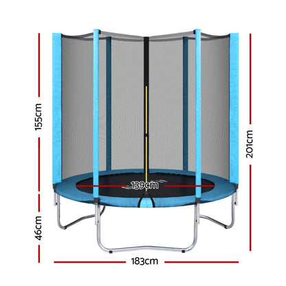 Blue- Everfit Trampoline 6FT Kids Trampolines Safety Net Pad Round