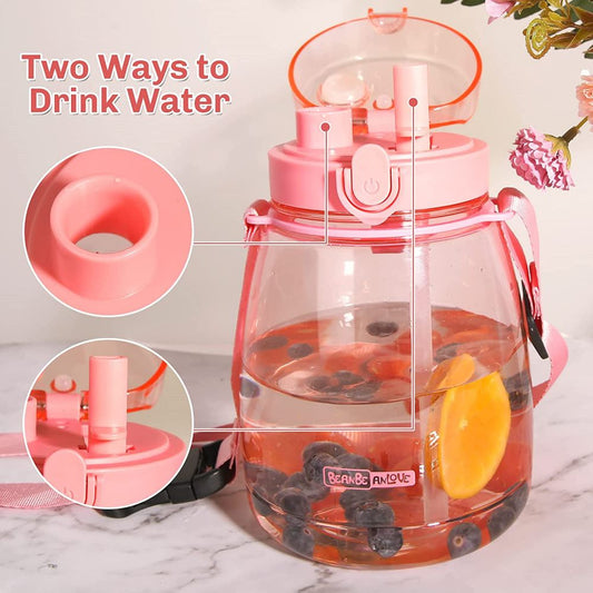 Pink- Clear Large Water Bottle Water Jug with Adjustable Shoulder Strap
