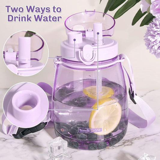 Purple-Clear Large Water Bottle Water Jug with Adjustable Shoulder Strap