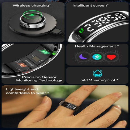 Smart Ring Heart Rate Blood Oxygen Sleep Sports Size 11 - Silver