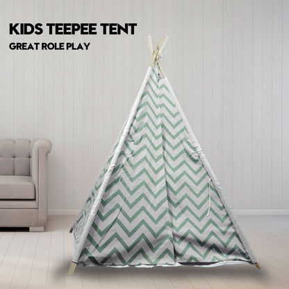 Giant Cotton Canvas Kids Teepee Wigwam Children Pretend Play Tent Indoor Outdoor Party - Green