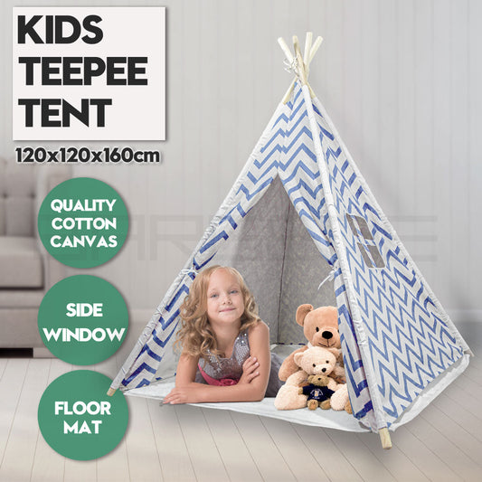 Giant Cotton Canvas Kids Teepee Wigwam Children Pretend Play Tent Indoor Outdoor Party - Navy