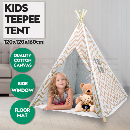 Giant Cotton Canvas Kids Teepee Wigwam Children Pretend Play Tent Indoor Outdoor Party - Orange