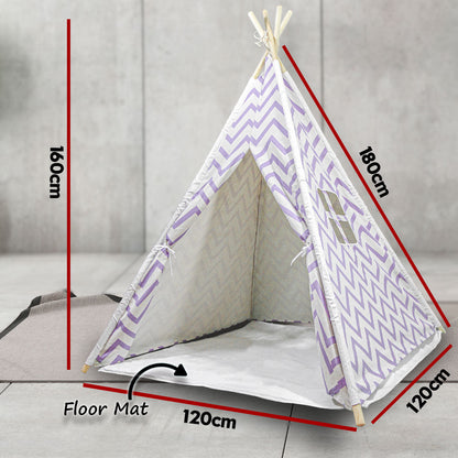 Giant Cotton Canvas Kids Teepee Wigwam Children Pretend Play Tent Indoor Outdoor Party - Purple