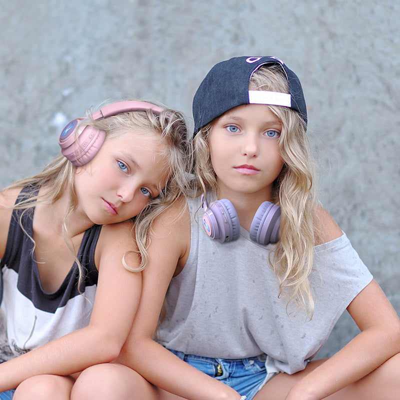 Purple  Bunny  Wireless Headphones - Glowing Logo, Bluetooth 5.0, 85dB Volume Limit Mode