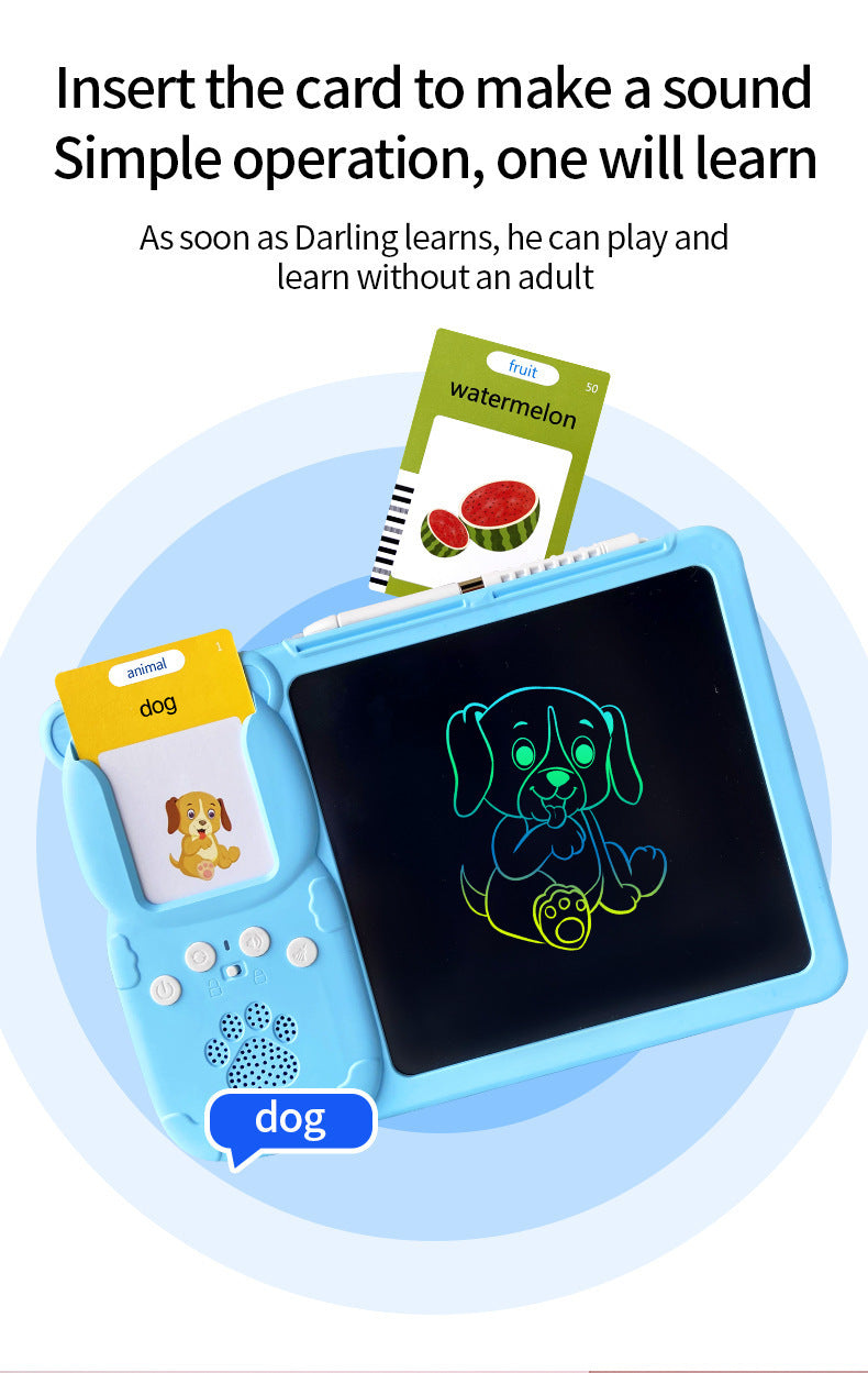 Blue (255 cards) Kids Interactive Early Education Toy: Combination Card Reader & LCD Drawing Board for Toddlers