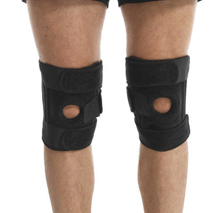 Black Adjustable Knee Brace Support (Pair) with Dual Spring Stabilizers & Patella Gel Pad - Non-Slip for Sports Running Hiking