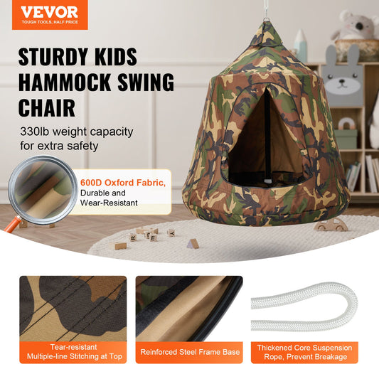 VEVOR Hanging Tree Tent, 330 LBS Capacity Hanging Tent Swing for Indoor and Outdoor Hammock Sensory Swing Chair w/LED