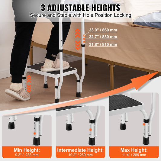 VEVOR Step Stool 1-Step 150KG Capacity, 3 Adjustable Height with Handle Steel Step Ladder, Portable Toddler Step Stools for Adults