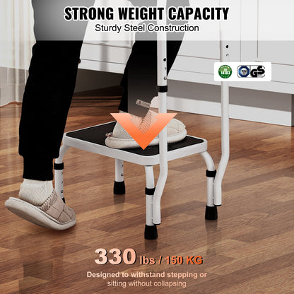 VEVOR Step Stool 1-Step 150KG Capacity, 3 Adjustable Height with Handle Steel Step Ladder, Portable Toddler Step Stools for Adults