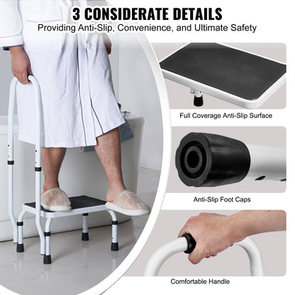 VEVOR Step Stool 1-Step 150KG Capacity, 3 Adjustable Height with Handle Steel Step Ladder, Portable Toddler Step Stools for Adults