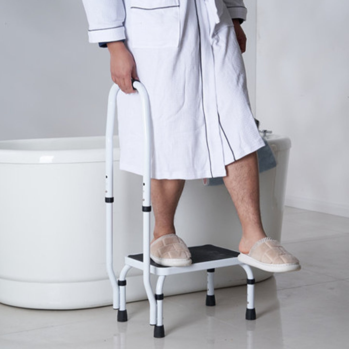 VEVOR Step Stool 1-Step 150KG Capacity, 3 Adjustable Height with Handle Steel Step Ladder, Portable Toddler Step Stools for Adults