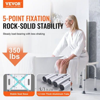 VEVOR Shower Chair, Adjustable Height Shower Stool with Built-in Handles, Shower Seat for Inside Shower or Tub, Non-Slip Bench Bathtub Stool Seat