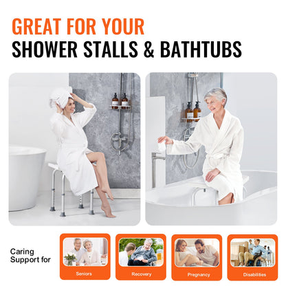 VEVOR Shower Chair, Adjustable Height Shower Stool with Built-in Handles, Shower Seat for Inside Shower or Tub, Non-Slip Bench Bathtub Stool Seat
