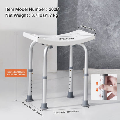 VEVOR Shower Chair, Adjustable Height Shower Stool with Built-in Handles, Shower Seat for Inside Shower or Tub, Non-Slip Bench Bathtub Stool Seat