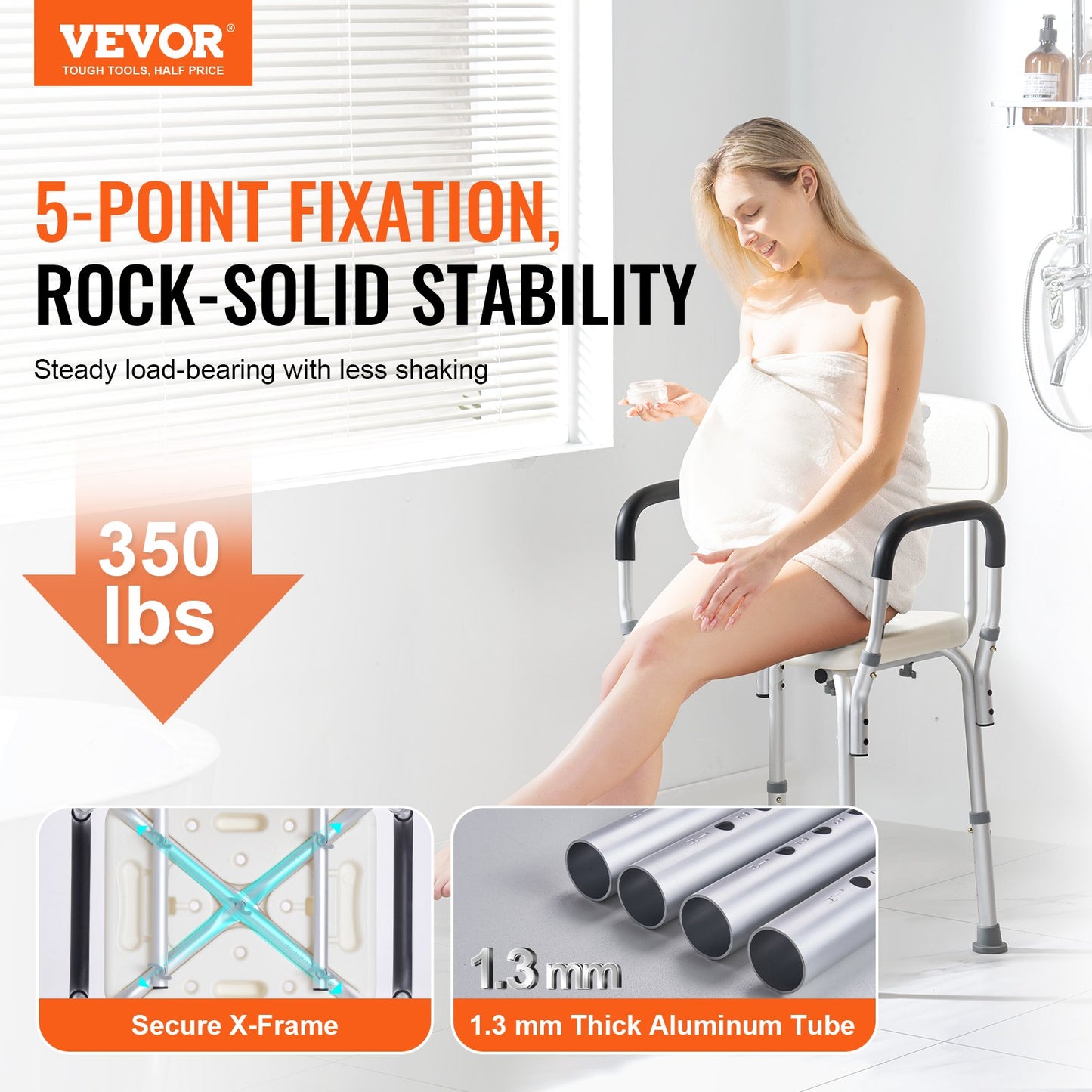 VEVOR Shower Chair, Shower Seat with Back, Adjustable Height Shower Stool, Shower Chair for Inside Shower Bathtub, Non-slip Bathroom Bench Bath Chair
